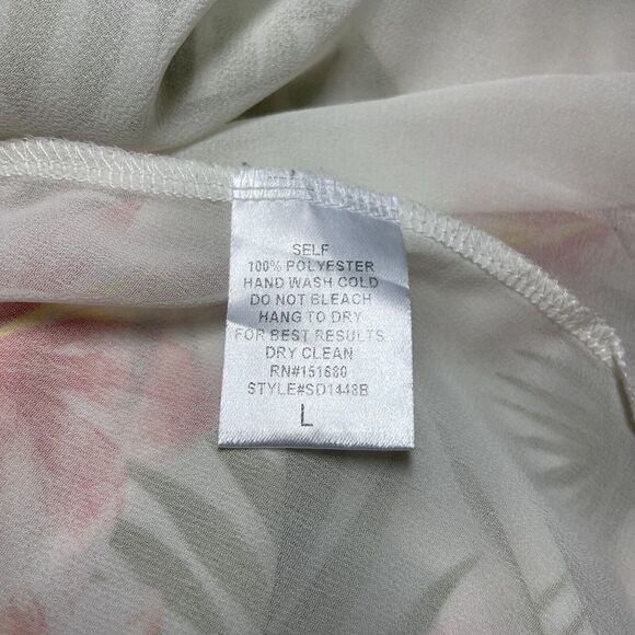 Vestique Floral Full Button Thigh Slit V Neck Maxi Dress Tropical Boho Womens L - Picture 10 of 10